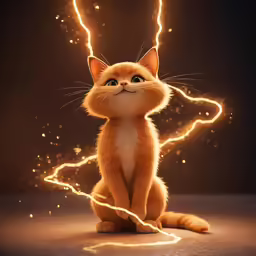 a orange cat standing next to a string of lights