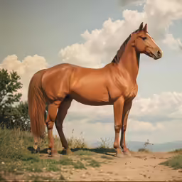 a horse stands in the middle of the prairie
