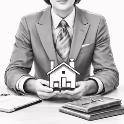 a man holding a paper house that is drawing on