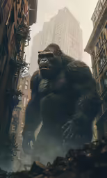there is a giant gorilla standing in the middle of town