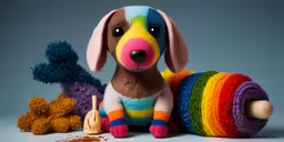this dog stuffed animal is looking up at the camera