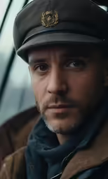 a man wearing a brown coat and a hat
