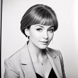black and white portrait of a woman with short hair