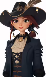 an animated female in a costume with feathers