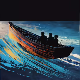 a picture of a boat sailing down a wave