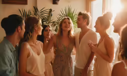 people are standing around laughing in the room