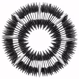 a black and white photo of multiple long pointed objects