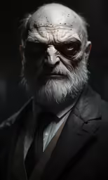 an evil man dressed in black clothes with a long beard