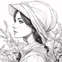 a drawing of a woman in the wind wearing a hat