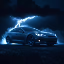 a car parked in the parking lot in the dark