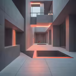 an empty room with some lights in the floor and wall