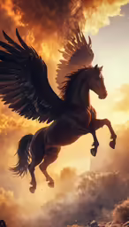 a beautiful winged horse flying in the air
