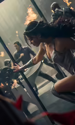 a girl on a fire - machine posing for the camera