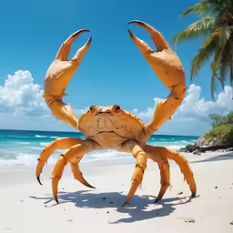 a big orange crab sitting on top of a beach