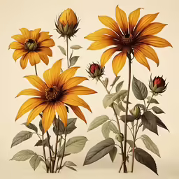 a yellow flower with three stems on the ends