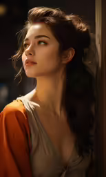 an asian woman looking down with eyes closed