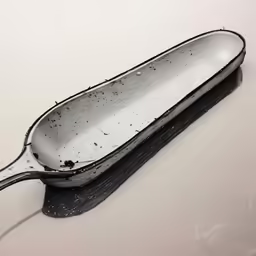 a silver spoon on a white surface with spots on it
