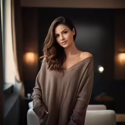 a beautiful woman in a room posing for a picture