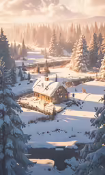 an old country house in the middle of a snowy forest