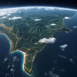 the view from space shows a country and coastline, and it looks like an island