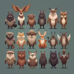 there are many animal characters standing together in this picture