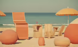 beach furniture with umbrellas near the ocean