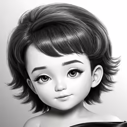 the little girl has been drawn by hand in black and white