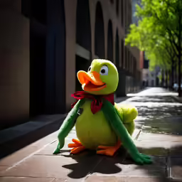 a stuffed toy is shown sitting on the ground in an empty city street