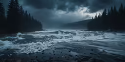 a storm is rolling in on a very windy shore