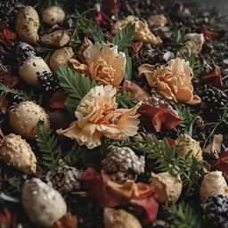 some flowers are in a pot with rocks and rocks