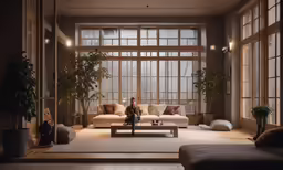 a person is sitting on the couch in the living room