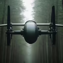 a helicopter flying above a foggy forest