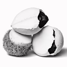 coconuts are sitting next to each other on a white background