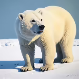 a polar bear stands on a snowy hill