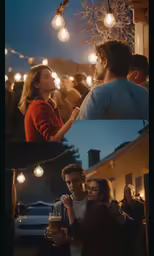 there are two different pictures that show people talking