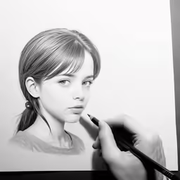 the woman has her picture drawn on the wall