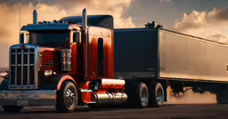 a large truck drives down the highway under a cloudy sky,a big semi truck is blowing out dirt