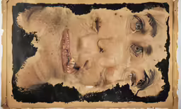 an old dirty poster with an old man and a lot of teeth