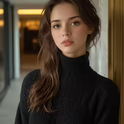 a woman is leaning on the corner and wearing black