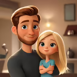 a couple standing in a room, one holding the other