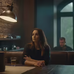 a man and a woman sitting down talking