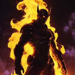 batman standing in front of a blazing background,a person standing in front of a blazing fire