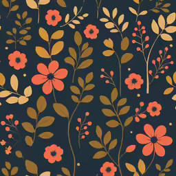 an orange and red floral print on black background