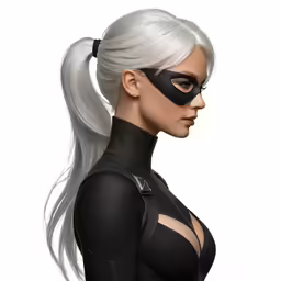 an animated character, wearing a black cat suit and a mask