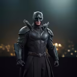 the dark knight is wearing a black outfit