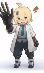 an animated female character wearing black gloves and holding a hammer