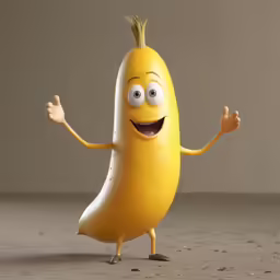 an eggplant character poses on a gray background