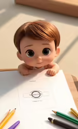 a doll has his hand on top of a paper