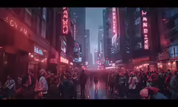 a crowd of people standing around an intersection