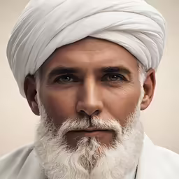 an old man with a long white turban